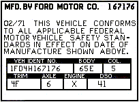 1971 Data Plate Example